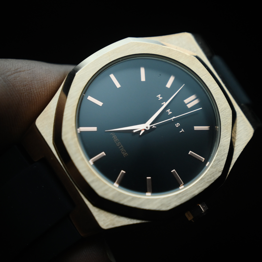 Prestige Onyx - Rose‑Gold Case, Black Dial, Black Strap