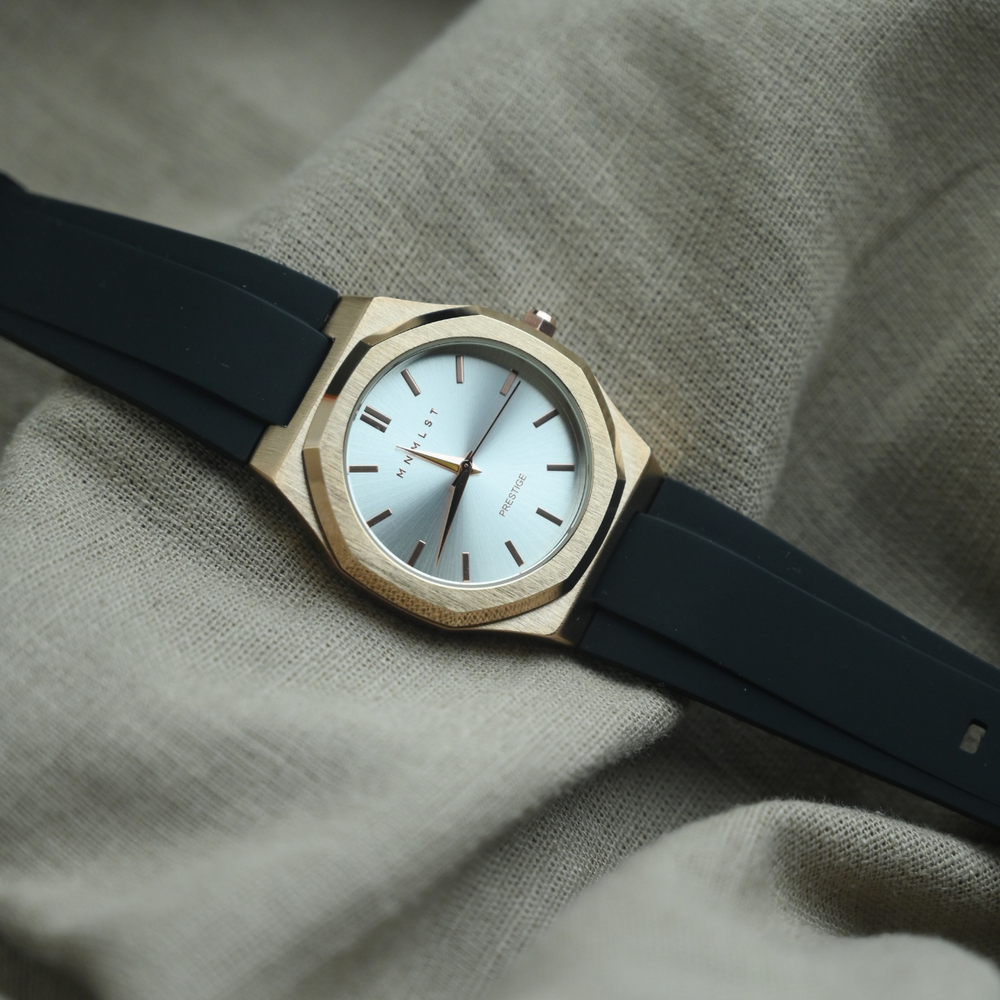 Prestige Pearl - Rose Gold case, Light Coloured Dial, Black Strap