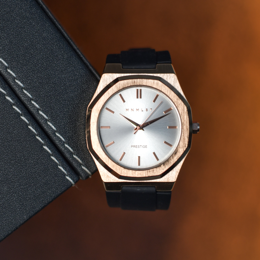 Prestige Pearl - Rose Gold case, Light Coloured Dial, Black Strap