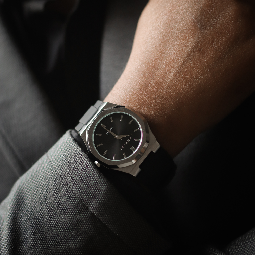 Prestige Steel - Silver Case, Dark Grey / Gunmetal Dial, Black Strap