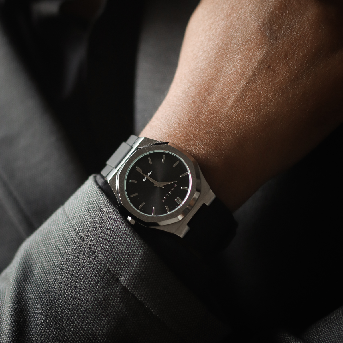 Prestige Steel - Silver Case, Dark Grey / Gunmetal Dial, Black Strap
