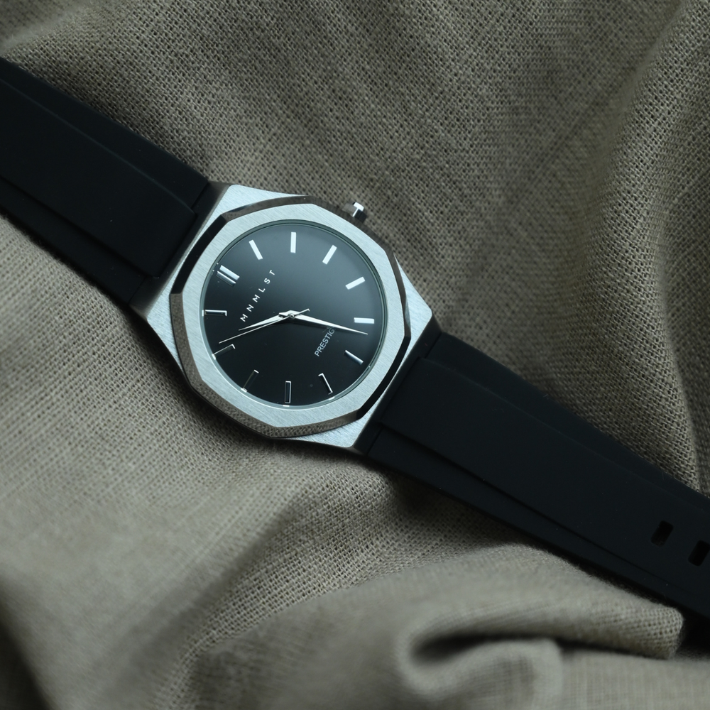 Prestige Steel - Silver Case, Dark Grey / Gunmetal Dial, Black Strap