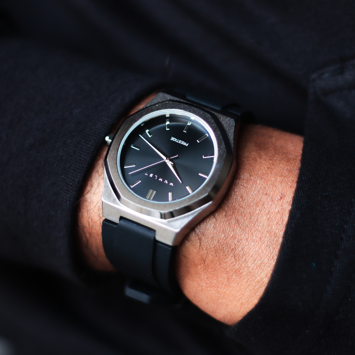 Prestige Steel - Silver Case, Dark Grey / Gunmetal Dial, Black Strap